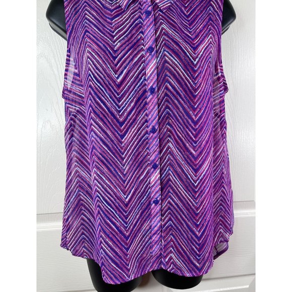 Cato Blouse Sleeveless Sheer Purple Pink White Striped Collar Button Size Medium - Picture 4 of 10